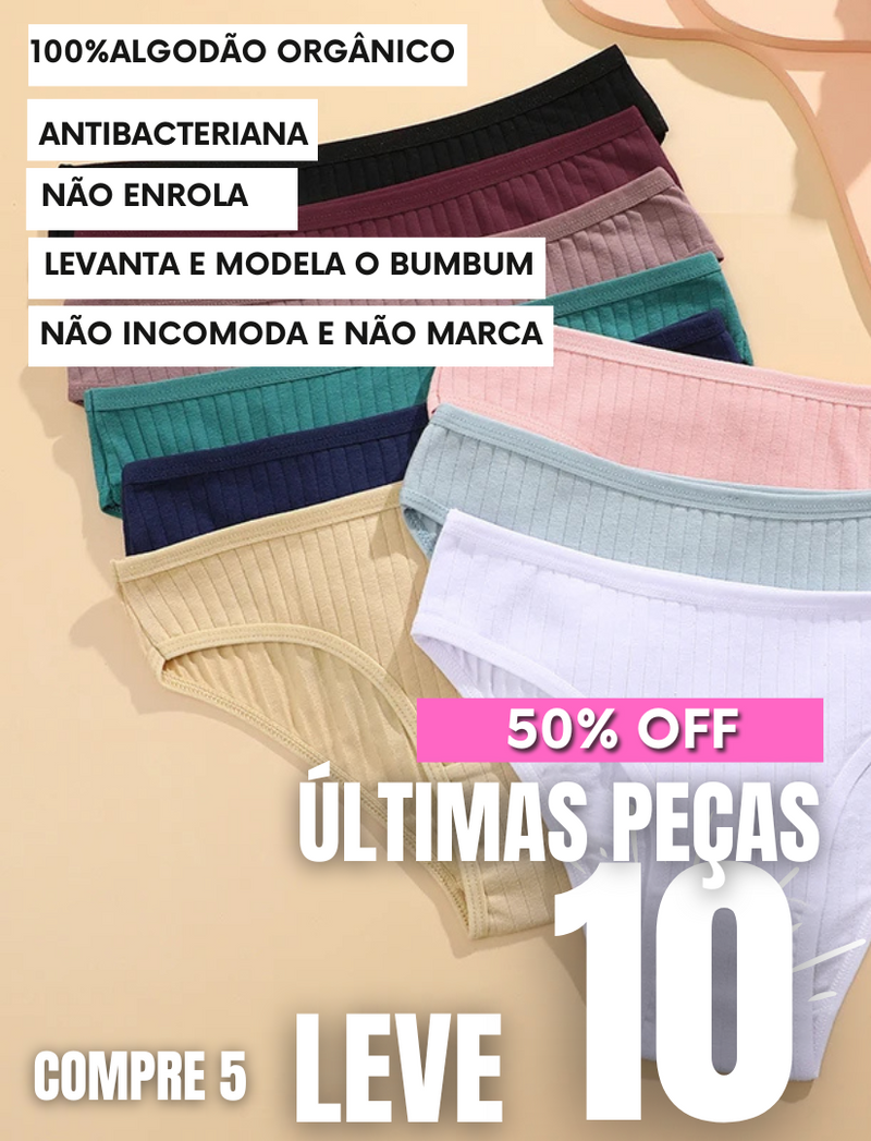 COMPRE 5 LEVE 10 Calcinha 100% Puro Algodão suave PIMA (Feita para peles sensíveis, alérgicas e delicadas) + BRINDE