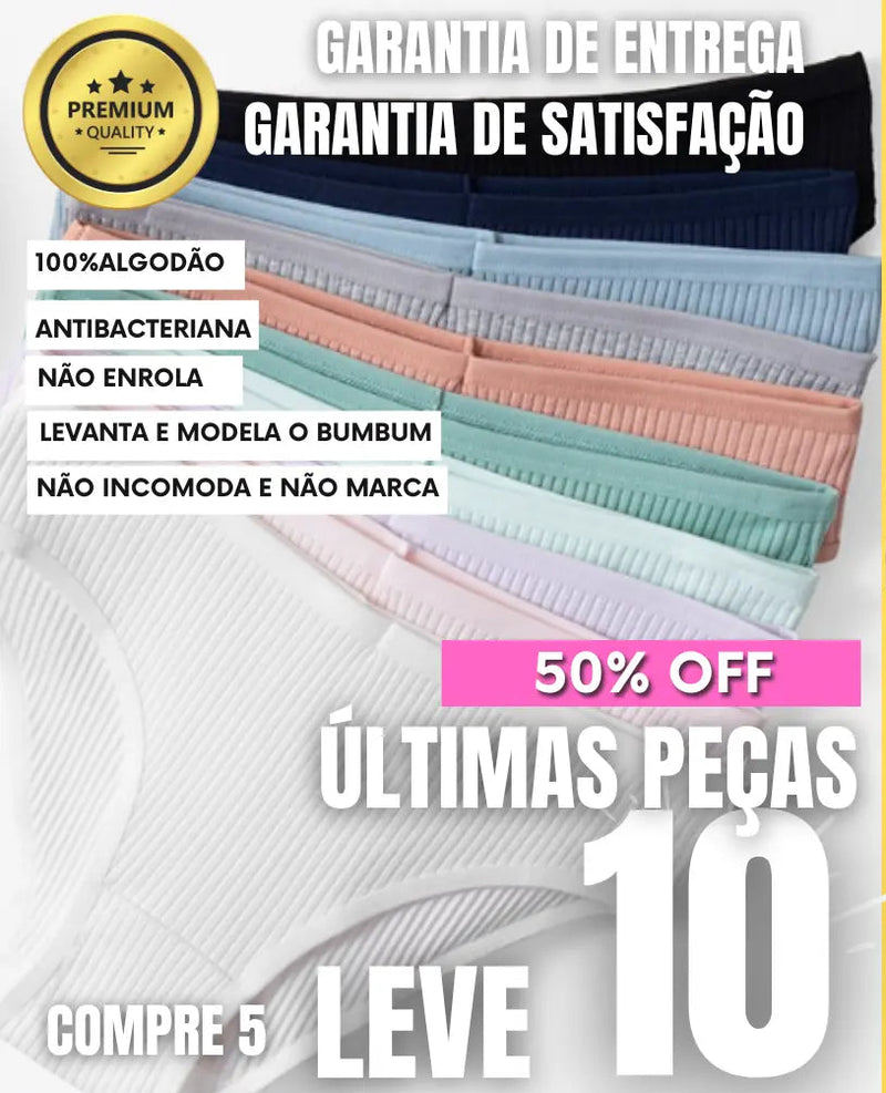 COMPRE 5 LEVE 10 Calcinha 100% Puro Algodão suave PIMA (Feita para peles sensíveis, alérgicas e delicadas) + BRINDE
